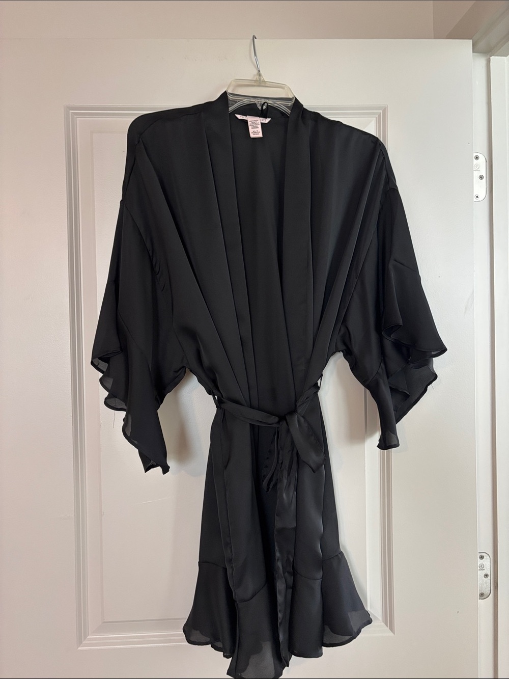 Victoria's Secret Black Satin Trim Kimono Robe